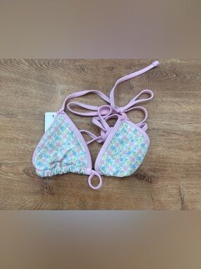 Frankie's Bikinis Pastel Floral Triangle Bikini Top - Pink Trim